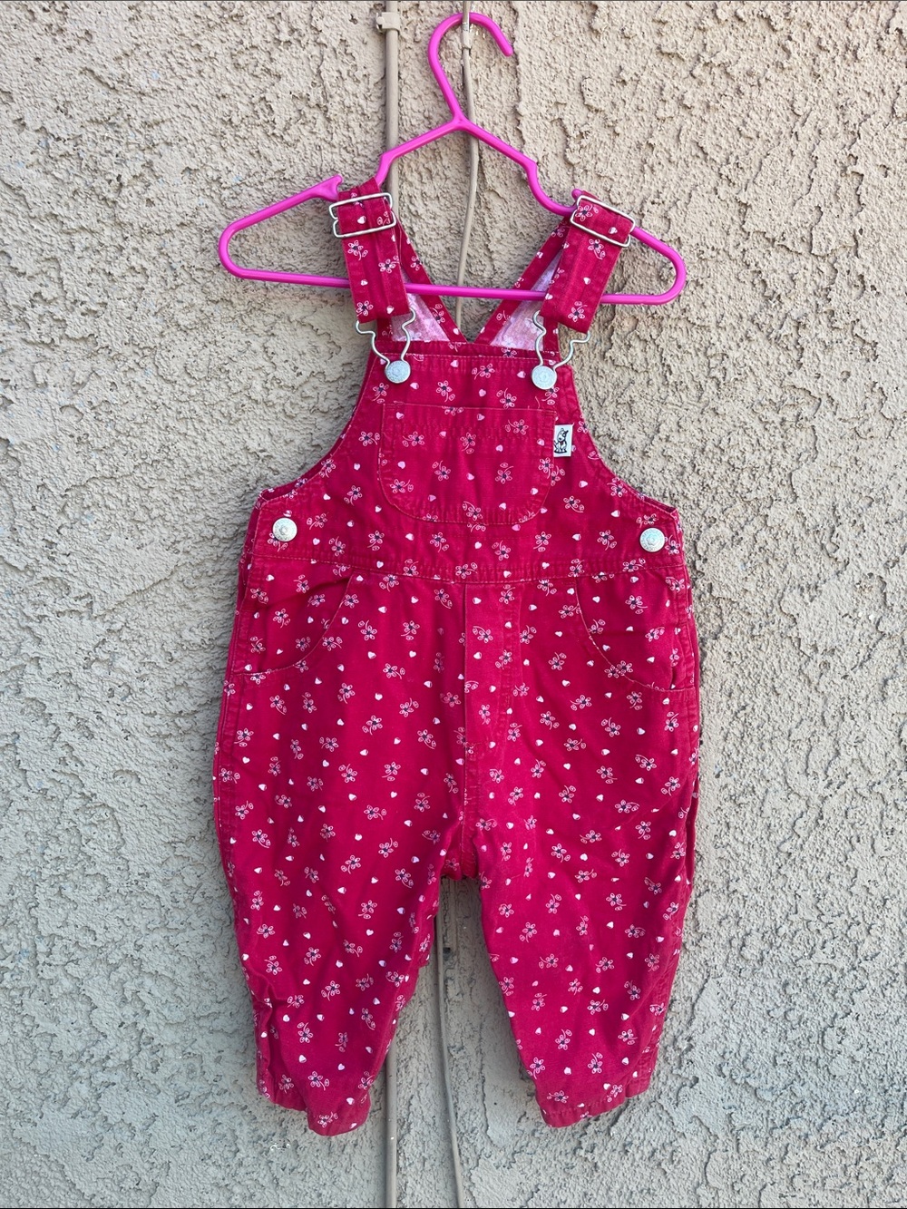 Vintage Sprockets Toddler Red Pink Floral Overalls Pants